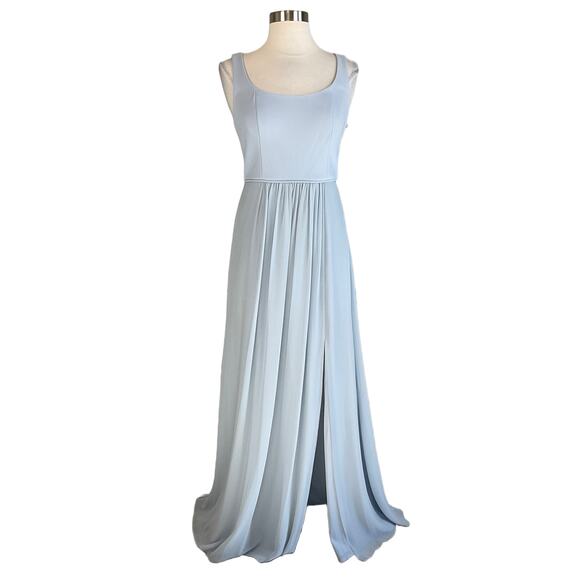 Adrianna Papell Sleeveless Chiffon Evening Gown Blue Size 2 Thigh Slit Formal - Picture 1 of 9